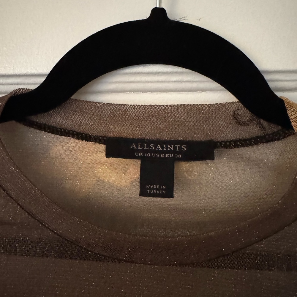 All Saints Sheer Brown Floral Long Sleeve Top - Picture 2 of 2